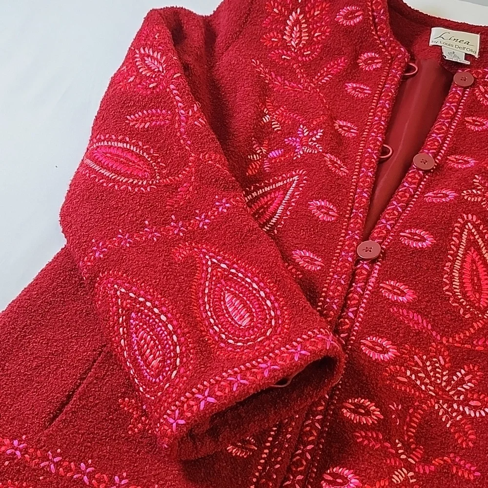 Linea by Louis Dell'Olio Red Textured Wool Blend Cardigan Jacket Size Small